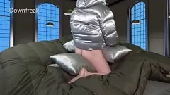 play Satin Pillow Masturbation and Cum on Super Puff Jacket