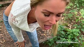 Play Hot blonde has sex in the woods and sucks cock